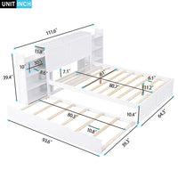 Queen Size Platform Bed with Twin Size Trundle,Storage Platform Bed with Pull Out Shelves,Two Built-in 4-Tier Storage Shelves,Wooden Bed Frame with Wood Slats Support for Kids Teens Bedroom,White