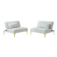 Small Sectional Sofa, Convertible Couch Bed Futon, 71inch Armless Couches with Gold Metal Legs Teddy Fabric, Accent Sofa Loveseat Sofa for Living Room Bedroom Apartment Office, White Teddy