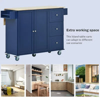 Rolling Mobile Kitchen Island with Storage Cabinet and Drop Leaf, Kitchen Cart with Three Drawers and Store Platform, Trolley Cart Paper Towel Rack and Spice Rack Kitchen Cart on Wheels
