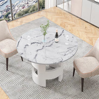 42.12" Dining Table, Modern Round Kitchen Table with Printed Marble Table Top and Cylindrical Table Leg, Mid Century Dining Room Table with MDF Base for Living Room Dining Room Kitchen, White