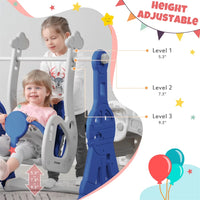 3 in 1 Toddler Slide and Swing Set, Indoor Playground Jungle Gym with Slide & Adjustable Swing & Basketball Hoops & 3-step Ladder, Freestanding Combination Climber Swing Playset Amusement Park, Blue