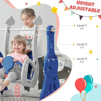 3 in 1 Toddler Slide and Swing Set, Indoor Playground Jungle Gym with Slide & Adjustable Swing & Basketball Hoops & 3-step Ladder, Freestanding Combination Climber Swing Playset Amusement Park, Blue