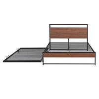Metal Platform Bed Frame with Trundle, Full Size Platform Bed with USB Ports, Storage Headboard, and Slat Support for Kids Teen Adults, Noise Free, No Box Spring Needed, Black