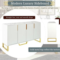 Modern Sideboard, Storage Cabinet with Adjustable Shelves and Four Doors, Wood Console Table with Golden Metal Legs, 60''L x 15.7''W x 34''H, White