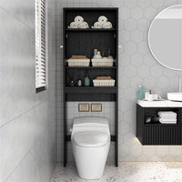 Home Over The Toilet Storage Cabinet, Bathroom Shelf Over Toilet with 2 Open Shelves and Cabinets, Bathroom Storage Cabinet Organizer for Bathroom Space Saver, Black