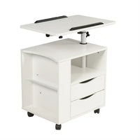 Upgraded Wooden Nightstand with Swivel Top, Height Adjustable Overbed End Table with Storage Drawers, Wheels and Open Shelf, Multifunctional Bedside Table Laptop Cart with Wheels, White