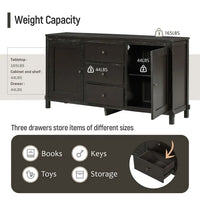 Retro Solid Wood Buffet Cabinet, 64 Inch Kitchen Sideboard with Cabinet 2 Storage Cabinets, Adjustable Shelves and 3 Drawers, Coffee Bar Cabinet Storage Cabinet for Living Room, Dining Room, Espresso