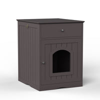 Wooden Pet House Cat Litter Box Enclosure with Drawer, Side Table, Indoor Pet Crate, Cat Home Nightstand, Hooded Hidden Pet Box, Cats Furniture Cabinet, Kitty Washroom, Pet Nightstand, Brown