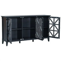 62.2" Accent Storage Cabinet, Modern Console Table Buffet Sideboard with 3 Hollow-out Doors and Adjustable Shelves, Entryway Cupboard with Wood Legs and Metal Handles for Living Room Kitchen, Black