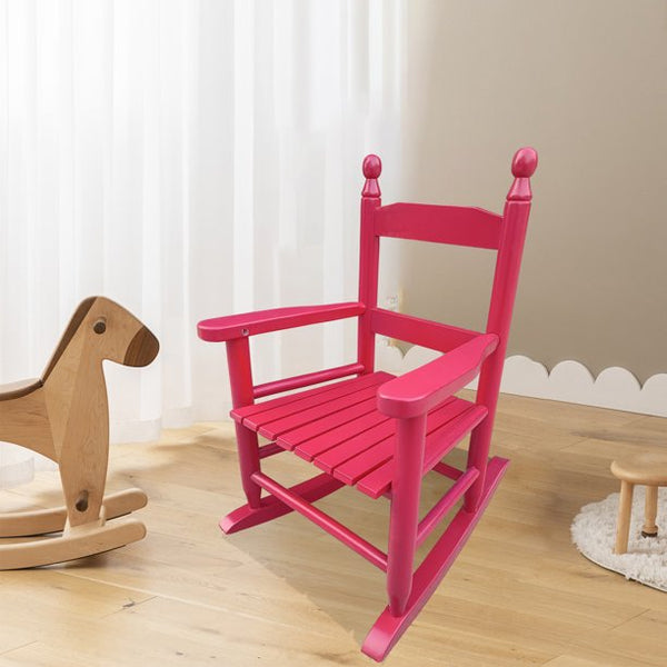 Childs Rocking Chair, Rocking Chair Nursery with Backrest Armrests and Footrests, Durable Wooden Patio Rocking Chairs Indoor Outdoor for Age 3-10, Red