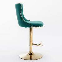 Swivel Bar Stools Set of 2 with Adjustable Seat Height, Contemporary Velvet Counter Stool with Metal Legs and Chrome Nailhead Trim Backrest, Dining Chair for Home and Pub, Green & Gold