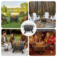 Fire Pit, 30in Round Wood Burning Fire Pit Outdoor Fireplace with with Cooking Grill Firepit, Grill Adjustable Cooking Grate Firepits for Patio/Backyard/Bonfire, Black