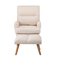 Accent Chair with Ottoman Set, Modern Fabric Upholstered Armchair with Wooden Legs and Adjustable Backrest, Comfy Lounge Chair Single Sofa Chair for Living Room, Bedroom, Reading Room, Beige