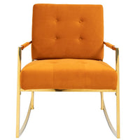Accent Rocking Chair, Tufted Velvet Upholstered Leisure Rocker Chair with High Backrest and Armrest, Modern Single Glider Armchair for Living Room Bedroom Balcony Nursery Patio Garden, Orange