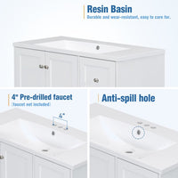 36 Inch Bathroom Vanity with Sink and USB Charging, Modern Bathroom Sink Cabinet with Two Doors and Three Drawer, Bathroom Storage Vanity Cabinet with Single Top Sink, Faucets Not Include, White