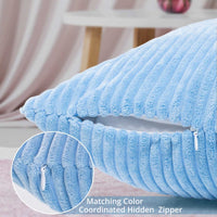 Pack of 2 Soft Corduroy Velvet Pillow Covers, 18x18 Inch Striped Square Boho Pillowcase, Blue