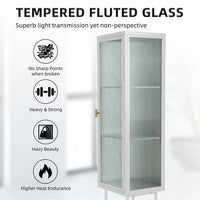 Metal Tall Display Cupboard, Freestanding Console Storage Cabinet with Glass Door & Three Detachable Shelves, Slim Cabinet Single Door Sideboard for Living Room, 14.80"Lx12.60"Wx61.50"H, White