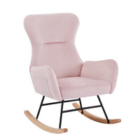 Rocking Chair Nursery, Accent Chair with High Backrest and Armrests Glider Chair for Baby Nursing with Cushion Teddy Velvet Upholstered Indoor Glider Rocker Comfy Armchair for Living Room,Pink