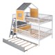 Full over Full Bunk Bed with Twin Size Trundle, Wooden House Bunk Bed with Storage Box and Drawer, Playhouse Bunk Bed with Roof, Window, Guardrail and Ladder for Kids Girls Boys, Yellow