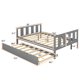 Full Platform Bed with Pull Out Trundle,Full Bed Frame with Headboard and Footboard,Solid Wood Platform Bed Frame with Wood Slats Support,Storage Daybed for Teens Boys Girls,No Box Spring Needed,Grey
