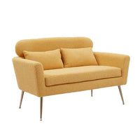 51"W Modern Boucle Loveseat Sofa, Small Mini Room Couch Two-Seater Sofa With 2 Throw Pillows & Gold Metal Legs, Leisure Sofa for Small Space Office Studio Apartment Bedroom, Yellow