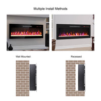 42 Inch Electric Fireplace, Recessed Front Wall Mounted Electric Fireplace Inserts, Ultra Thin Tempered Glass Fireplace with Remote Control Multi Color Flame and LED light Heater