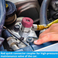 R134a Quick Coupler Adapter, High & Low Adjustable R134a Adapter Fittings and AC Hose Fittings, HP and LP Connectors for R134a Car AC System Evacuation Recharging and More, 1/4" Flares, 2pcs