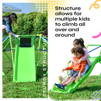 Climbing Dome, Kids Climbing Dome with Slide Set Jungle Gym for 1+ Years Old, 6ft Geometric Playground Dome Climber Play Equipment with 4.6ft Wave Slide, Rust & UV Resistant Steel Supporting 800 LBS