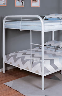 Triple Tree Full Over Full Metal Bunk Bed Contemporary Style With Angled Ladder, White
