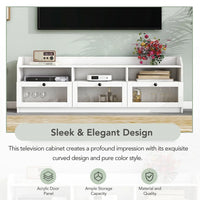 Modern TV Stand for TVs Up to 65",Elegant Media Console Table with Acrylic Board Door and Black Handles,Ample Storage Space Entertainment Center for Living Room,White