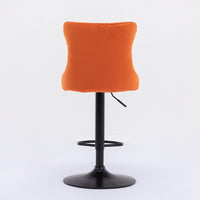 Swivel Bar Stools Set of 2 with Adjustable Seat Height, Contemporary Velvet Counter Stool with Metal Legs and Chrome Nailhead Trim Backrest, Dining Chair for Home and Pub, Orange & Black
