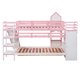 Twin-Over-Twin Castle Style Bunk Bed with 2 Drawers and 3 Shelves, Wood Bunk Bed Frame with Slide and Storage Staircase for Kids Teens Boys Girls, Space Savings,Pink