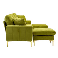 U Shaped Sectional Sofa, Contemporary Reversible sofa Couch with Movable Ottoman,Velvet Sectional Sofa Couch Set for Living Room, Apartment, Olive