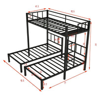 Triple Bunk Bed for 3, Twin over Twin & Twin Bunk Bed with Ladder and Shelf, Can be divided into 3 Beds, Metal Bunk Bed Frame with Safety Rail & Slats Support, No Box Spring Needed, Black