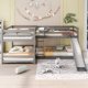 L-Shape Bunk Bed for 4, Quad Bunk Beds with Slide and Built-in Ladder, Full Over Full & Twin Over Twin Corner Bunk Bed for Kids Boys Girls Teens, Gray