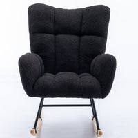Modern Teddy Fabric Nursery Rocking Chair, Wingback Glider Rocker Accent Chair with Solid Wood Base Metal Frame for Bedroom, Living Room, Porch, Office, Black
