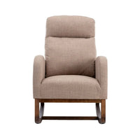 Rocking Chair Nursery, Modern Glider Rocking Chair with Headrest and Thicken Wood Base, Upholstered Nursing Armchair for Living Room, Bedroom, Camel