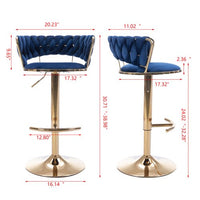 Swivel Velvet Bar Stools Set of 2,Adjustable Counter Height Bar Chairs with Chrome Footrest and Base,Kitchen high Dining Chair