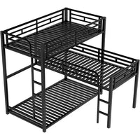 L Shaped Triple Bunk Bed, Metal Triple Twin Bunk Bed Frame with Full-Length Guardrail, L Shaped Bunk Beds for 3, Heavy Duty 3 Bed Bunk Beds for Kids Teens and Adults Bedroom Dorm, Noise-Free, Black