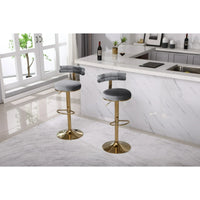 2 PCS Bar Stools with Back and Footrest,Adjustable Retro Style Velvet Counter Swivel Bar stools, Modern Counter Height Dining Upholstered Chairs for Kitchen Island, Cafe, Pub, Grey