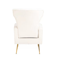 Modern Velvet Accent Chair, Wingback Arm Chair with Gold Metal Legs, Upholstered Single Sofa Chair with Tufted Back, Leisure Armchair Lounge Chair Reading Chair for Living Room Bedroom, White