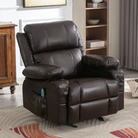 Manual Recliner Chair with Massage and Heating for Adults,Oversized Rocking Chair with 2 Cup Holders and USB Charge Port,Brown