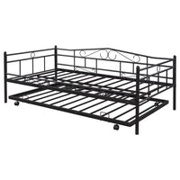 Twin Daybed with Trundle,Pullout Trundle Bed with 4 Casters, Metal Sofa Bed with Slat Support, for Kids Teens Adults Living Room, Guest Room, No Box Spring Needed, Black