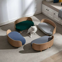 Modern Elevated Dog Cat Bed Pet Sofa with Solid Wood Legs and Bent Wood Back, Velvet Cushion, Sofa-Style Pet Beds for Small/Medium/Large Dogs & Cats, for Indoor, Dark Gray