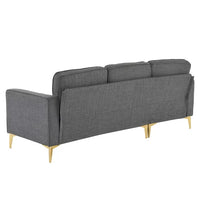 85" Burlap Fabric Sectional Sofa Couch with Reversible Chaise, L-Shape Couch with Bolster Pillows and Metal Legs, 3 Seats Modular Sofa for Living Room Apartment Small Space, Dark Gray