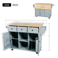 Kitchen Island Cart with Drop-Leaf Counter Top, Rolling Mobile Kitchen Island Kitchen Storage Cabinet Kitchen Cart on Wheels with Internal Storage Cabinet, Spice Rack, Towel Rack & 3 Drawers, Blue