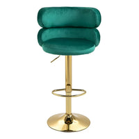 Adjustable Counter Height Bar Stool, Velvet Upholstered Swivel Dining Kitchen Island Pub Chairs with Back and Footrest, Retro Accent Seating Chair with Solid Wood Frame and Metal Legs, Emerald