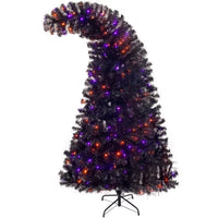 Christmas Tree,6FT Hinged Fraser Fir Artificial Fir Bent Top Christmas Tree with 1,080 Lush Branch Tips, Bendable Grinch Style Christmas Tree with 250 LED Lights for Holiday Decoration,Purple