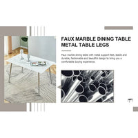 51" Faux Marble Dining Table for 4-6 People, Modern Rectangular White Kitchen Table, Minimalist Dining Room Table for Living Room, 300lbs Capacity