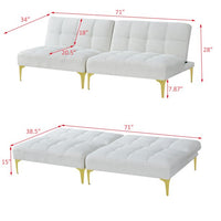 Small Sectional Sofa, Convertible Couch Bed Futon, 71inch Armless Couches with Gold Metal Legs Teddy Fabric, Accent Sofa Loveseat Sofa for Living Room Bedroom Apartment Office, White Teddy